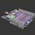 Blue Computer Circuit Board With White Components And Grid Pattern Pins 3d model