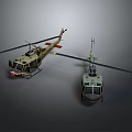 Two Detailed Helicopter Scale Models With Rotors And Landing Gear