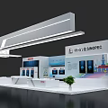 Modern SINOPEC Exhibition Booth with Brand Logo Display Areas and Reception Desk