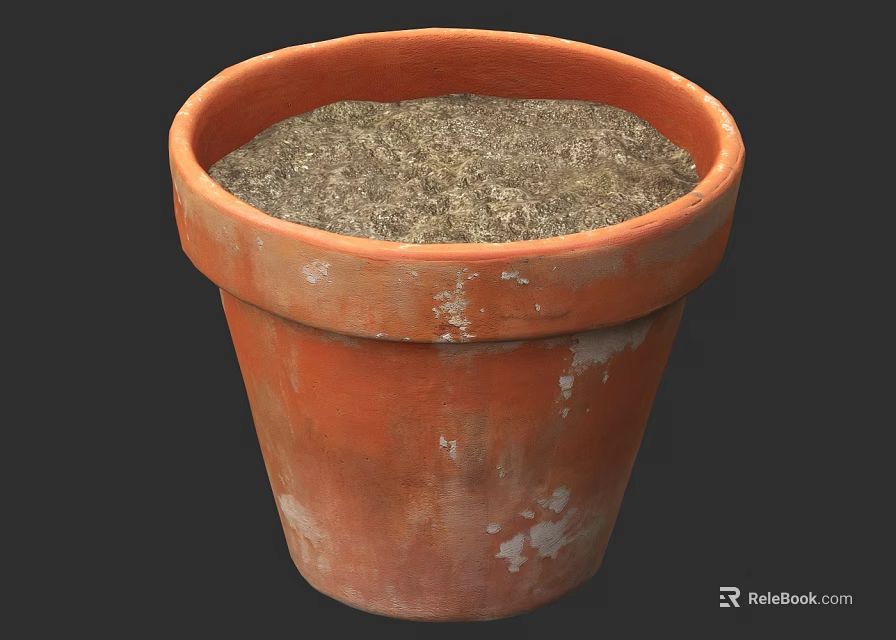 Bonsai Potted Plant in Terracotta Orange Weathered Surface Pot with Rich Soil Inside 3d model 