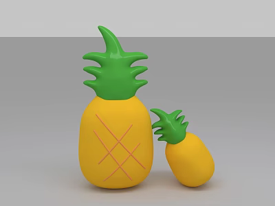 Large And Small Inflatable Pineapple Toys With Yellow Body Green Leaves And Pink Cross Pattern 3d model