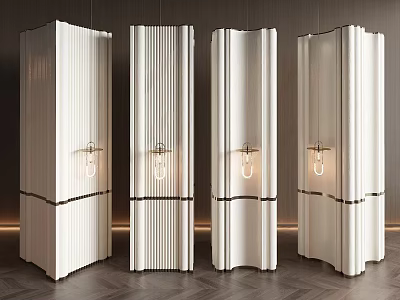Elegant Modern White Columns with Vertical Stripes Black Accents and Wall Lamps 3d model
