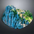 Scenic 3D Mountain Model With Rocky Terrain Green Vegetation Trees And Paths