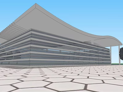 Modern Building Exterior With Curved Roof And Geometric Floor Tiles 3d model