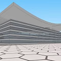 Modern Building Exterior With Curved Roof And Geometric Floor Tiles