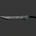 Blue Fantasy Sword With Black Grip And Intricate Decorative Blade Design