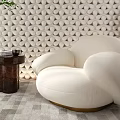 White Single Sofa With Gold Base And Side Table By Geometric Patterned Wall 3d model