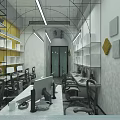 Modern Public Office Space With Large Windows Desks Computers And Ergonomic Chairs