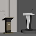 Black And White Modern Designer Podiums With Microphones In Minimalist