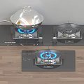 Stainless Steel Wok On Built In Gas Stove With Blue Flame For Kitchen Cookware
