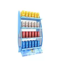 Blue Multi Tier Display Shelf with Assorted Colored Canned Beverages Arranged Neatly 3d model