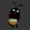Cute Cartoon Ladybug Standing And Holding Basket With Decorated Easter Eggs Against Gray Background 3d model
