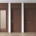 Three Brown Wooden Hinged Doors Featuring Glass Panel and Solid Design for Interior Spaces 3d model