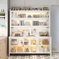 Modern White Kitchen Sideboard With Transparent Doors And Built In Light For Large Kitchenware Storage
