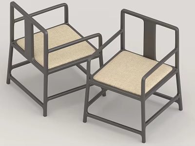 Two Modern Leisure Chairs With Dark Frame And Light Fabric Seat Simple Design 3d model