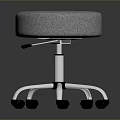 Round Gray Padded Stool With Silver Metal Five Star Base Wheels And Height Adjustable Lever 3d model