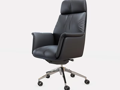 Black Leather Office Chair High Back Design With Armrests And Swivel Wheels Base 3d model