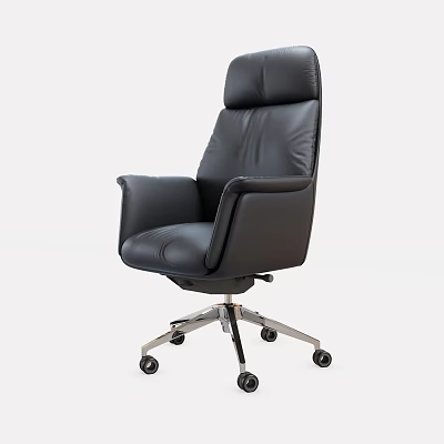 Black Leather Office Chair High Back Design With Armrests And Swivel Wheels Base 3d model
