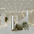 Stylish White Toned Clothing Store Interior With Mannequin Display Racks And Brown Curtains