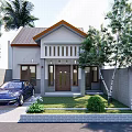 Modern Single Family House Exterior With Brown Roof Porch Front Yard Black Car And Trees