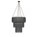 Elegant Multi Tiered Crystal Chandelier With Shiny Crystal Strands And Gold Accents Hanging In Room