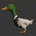 3D Cartoon Duck Character With Green Head Orange Beak And Outstretched Wings
