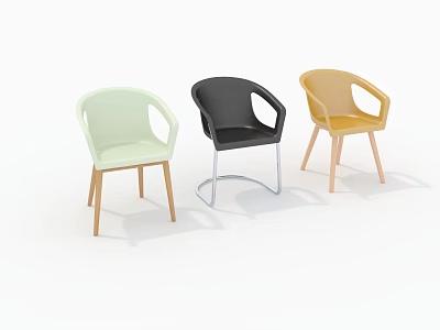 Modern Dining Chairs in Light Green Black and Yellow with Armrest and Wooden Metal Legs 3d model