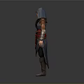 Man in Hooded Assassin Style Coat With Red Sash And Armored Details