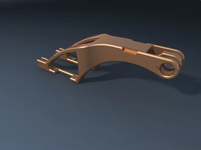 3D Model Of Golden Metal Mechanical Part With Curved Structure And Holes 3d model