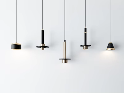 Modern Pendant Lights With Stylish Black And Gold Designs Hanging In White Space 3d model