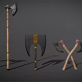 Various Types of Axes with Wooden Handles and Different Blade Designs