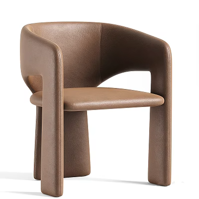 Modern Brown Leather Single Chair with Armrests and Structured Legs for Contemporary Spaces 3d model
