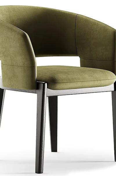 Modern Green Armrest Dining Chair with Velvet Upholstery and Black Metal Legs 3d model