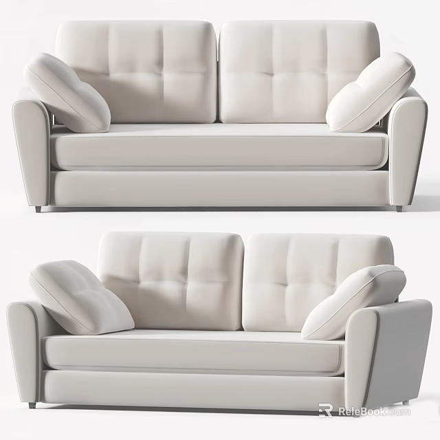Modern Light Colored Two Seater Sofa with Tufted Backrest and Soft Cushions 3d model
