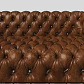 Classic Brown Tufted Leather Sofa With Button Details And Sturdy Wooden Legs