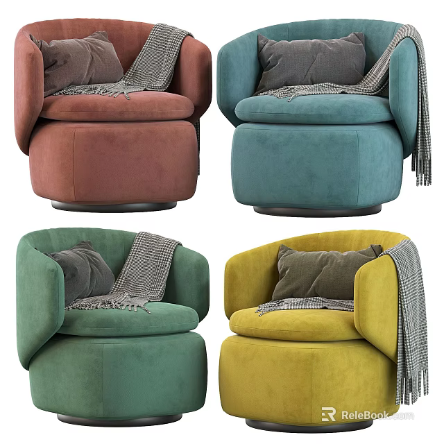 Colorful Modern Single Sofa Designs With Pillows And Cozy Blankets 3d model