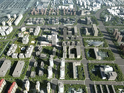 Aerial View of Modern Industrial Factories in Urban Area with Surrounding Buildings and Green Spaces 3d model