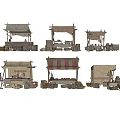 Ancient Market Stalls With Wooden Structures Canvas Awnings And Vintage Goods