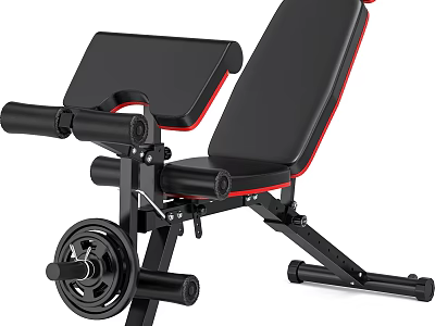 Adjustable Black Red Weight Bench With Barbell Rack And Weight Plates For Home Gym 3d model