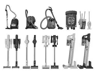 Household Appliances Various Vacuum Cleaners Including Upright Handheld And Canister Designs 3d model