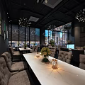 Modern Bar Interior Design With Fish Tank Counter Black Stools And Wine Racks