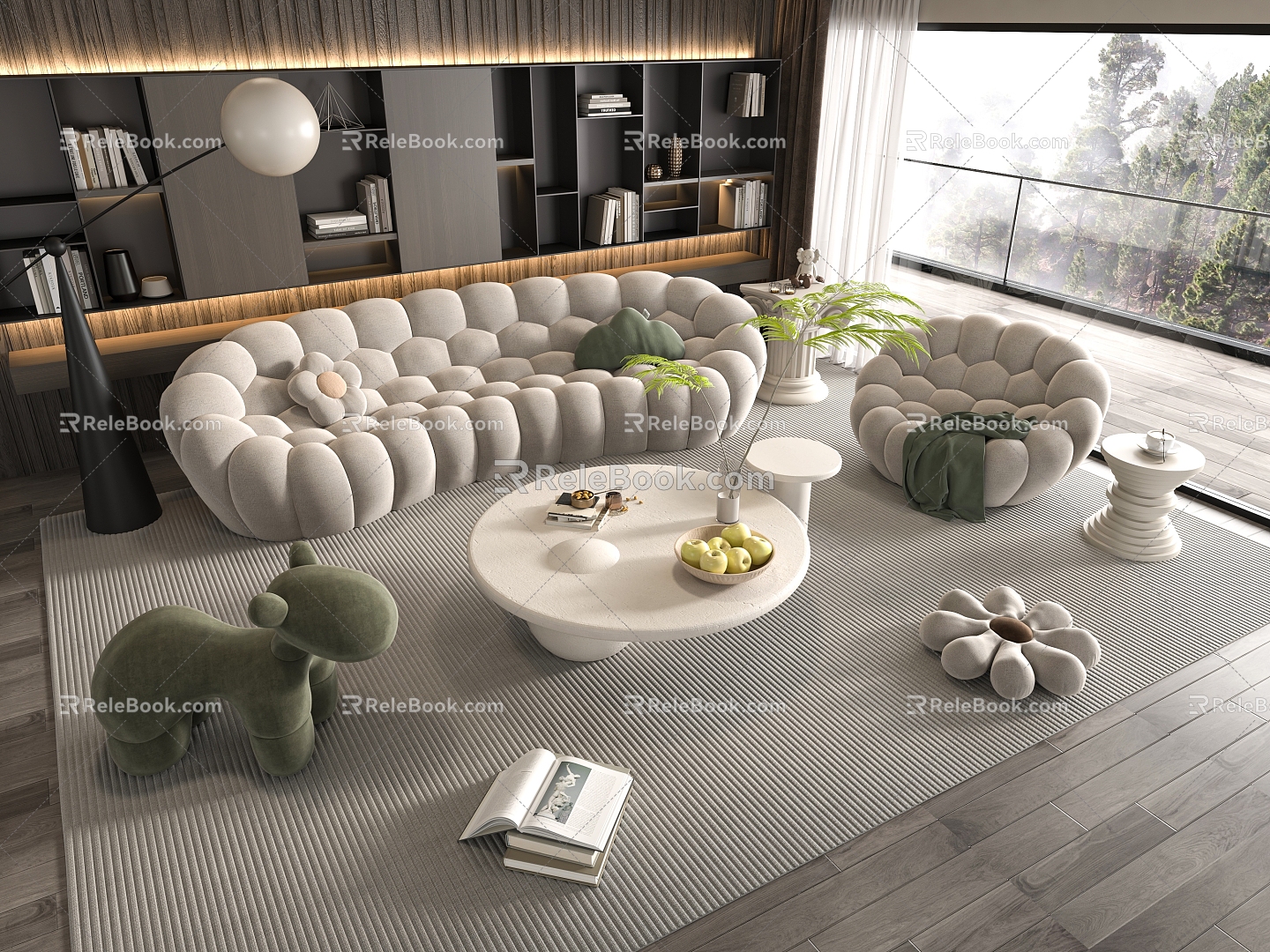 French sofa and coffee table combination 3d model