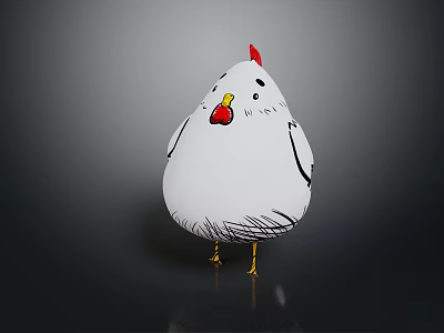 Cute Cartoon Flying Animal White Chicken with Red Comb Yellow Beak and Feet 3d model