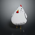 Cute Cartoon Flying Animal White Chicken with Red Comb Yellow Beak and Feet