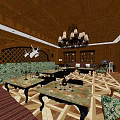 KTV Interior Design With Wooden Ceiling Chandelier Sofas Coffee Tables And Carpet