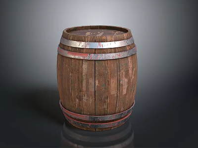 Vintage Wooden Barrel With Rustic Metal Hoops For Home Decor And Storage 3d model
