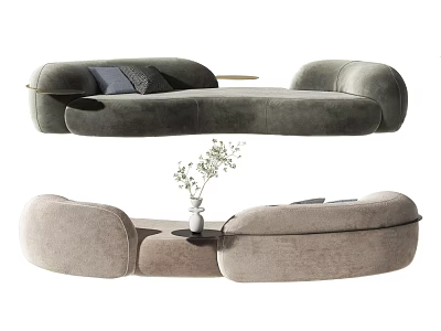 Modern Sectional Sofa With Curved Design And Plush Upholstery In Gray Beige Tones 3d model