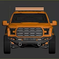 Orange Off Road Pickup Truck Featuring Roof Rack And Black Wheels