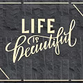 Stylish Lighting Combination With Golden Neon Frame Black Stone Wall And LIFE is beautiful Lettering