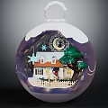 Christmas Decorative Ornament Ball With Small House Tree Snowflakes Moon And White Fence